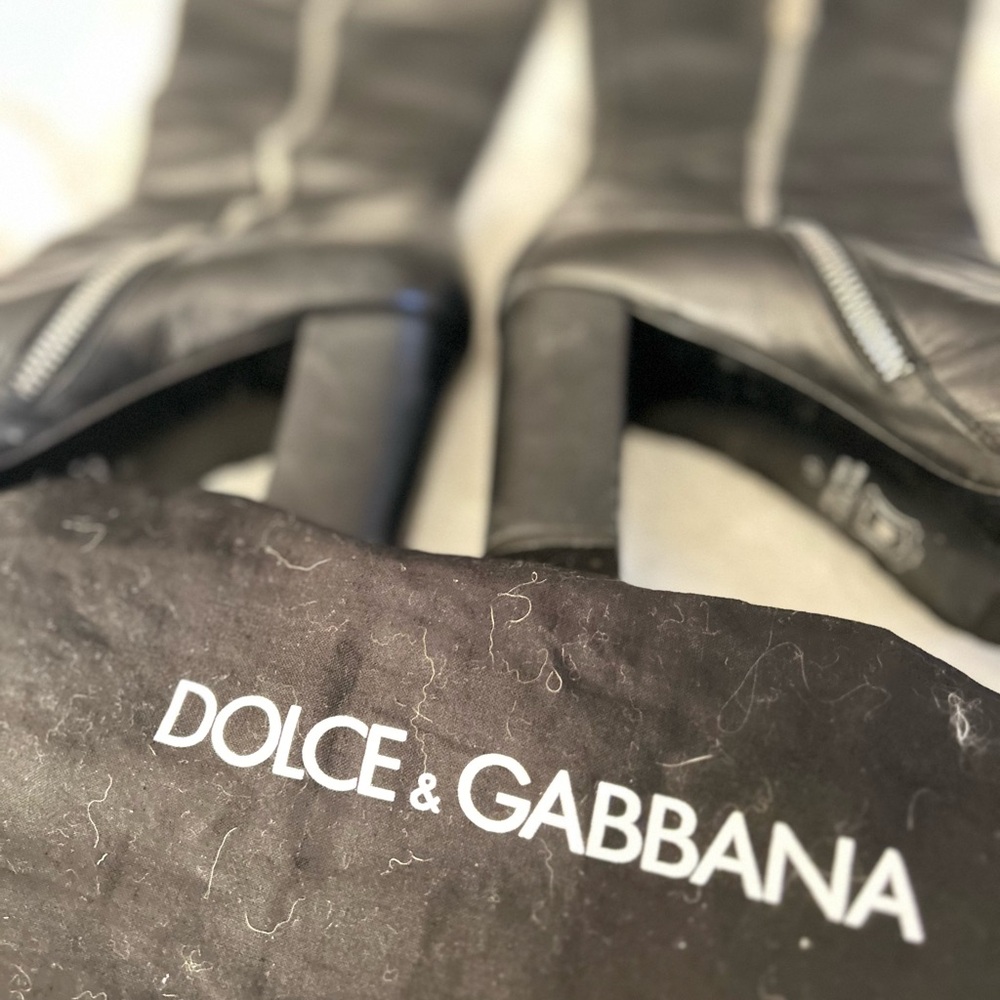 Dolce & Gabbana  Vintage Black Leather High Heel Boots